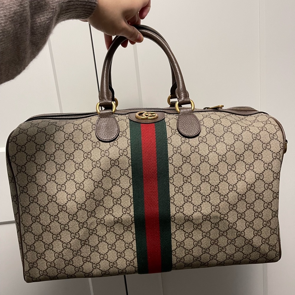NEW GUCCI GG SUPREME OPHIDIA SAVOY MEDIUM CARRY-ON DUFFLE BAG